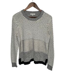Madewell Womens Crew Neck Pullover Sweater Size M Gray White Geo Block Neutral‎